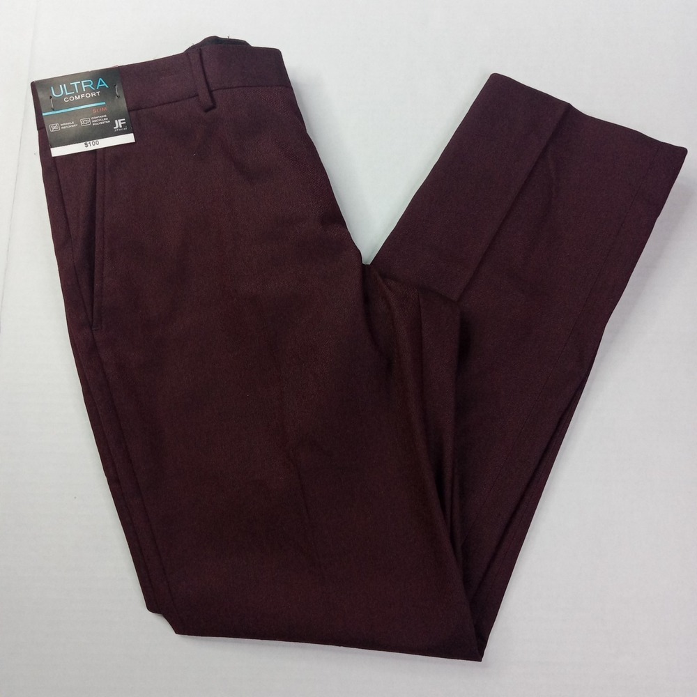 JF J Ferrar Men's Ultra Comfort Slim Flat Front Dress Pants Size 32x29 Burgundy